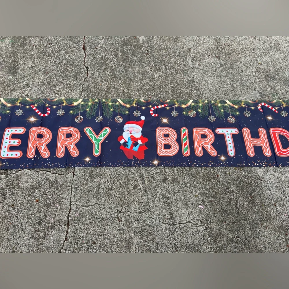 Santa Merry birthday banner, 19 x 118, Christmas theme, birthdays parties